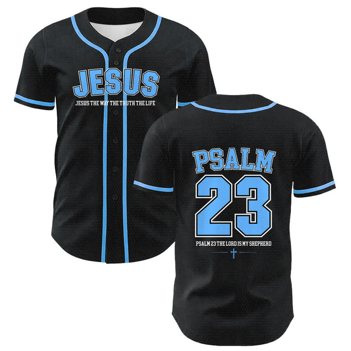 Christianartworkshop Jesus Psalm 23 Der Herr ist mein Hirte Unisex Baseballtrikot - Blau - 5XL - image 3