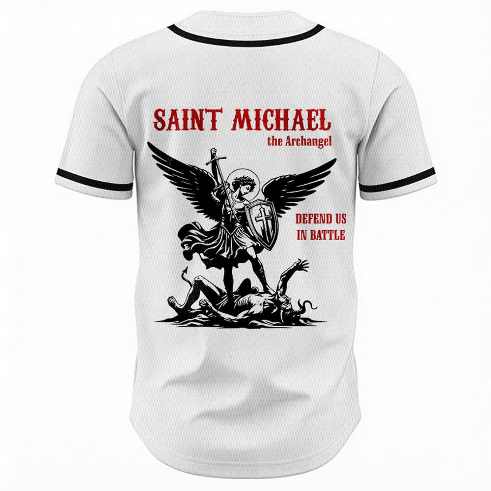 Christianartworkshop St. Michael Archangel Defend Us Unisex Baseball Jersey - image 1