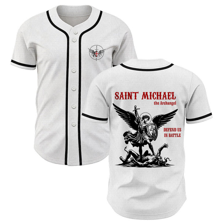 Christianartworkshop St. Michael Archangel Defend Us Unisex Baseball Jersey - Weiß - 5XL - image 0