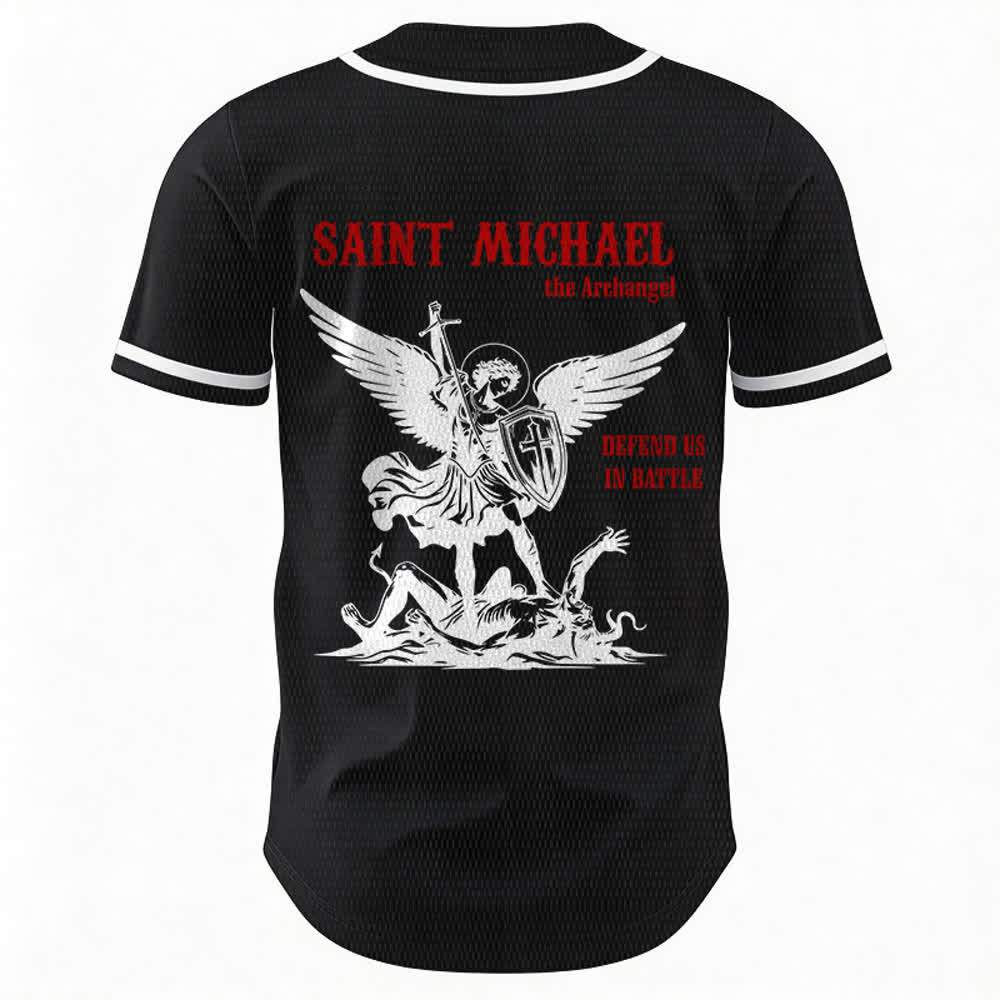Christianartworkshop St. Michael Archangel Defend Us Unisex Baseball Jersey - image 8