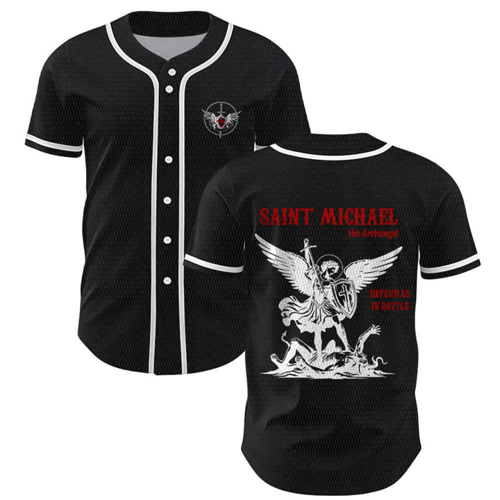 Christianartworkshop St. Michael Archangel Defend Us Unisex Baseball Jersey - Schwarz - 5XL - image 7