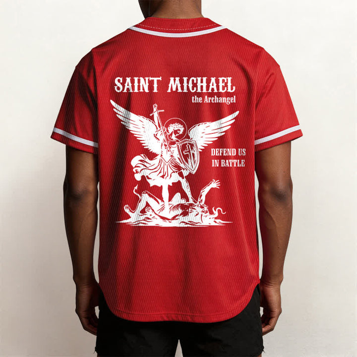 Christianartworkshop St. Michael Archangel Defend Us Unisex Baseball Jersey - image 19