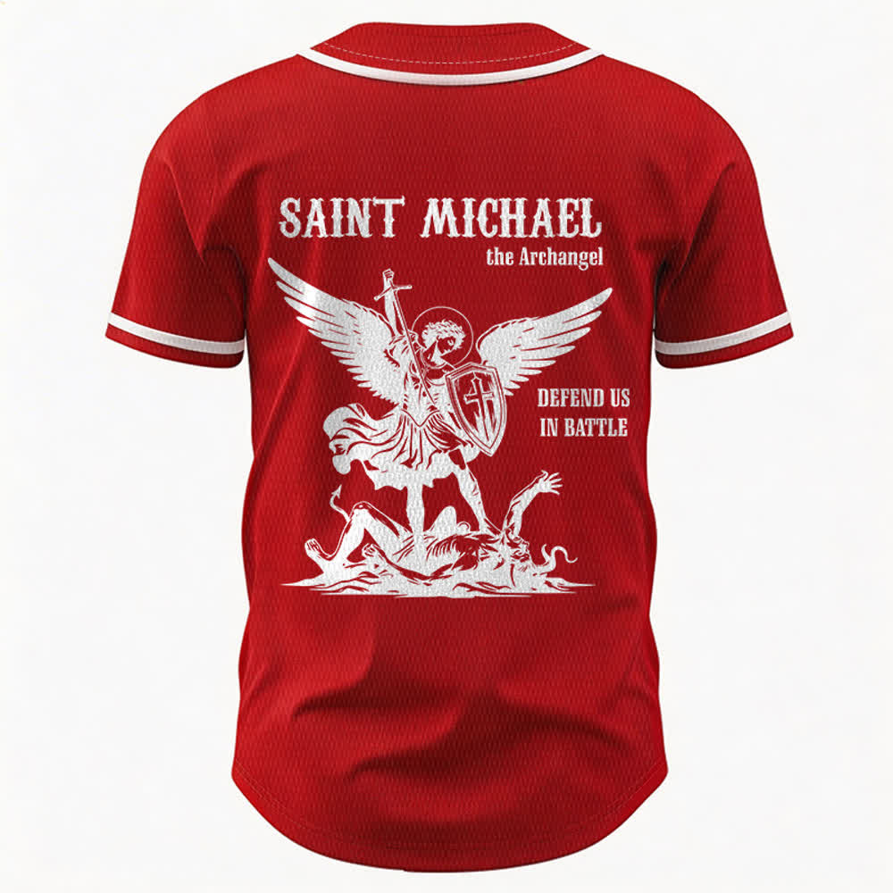 Christianartworkshop St. Michael Archangel Defend Us Unisex Baseball Jersey - image 15