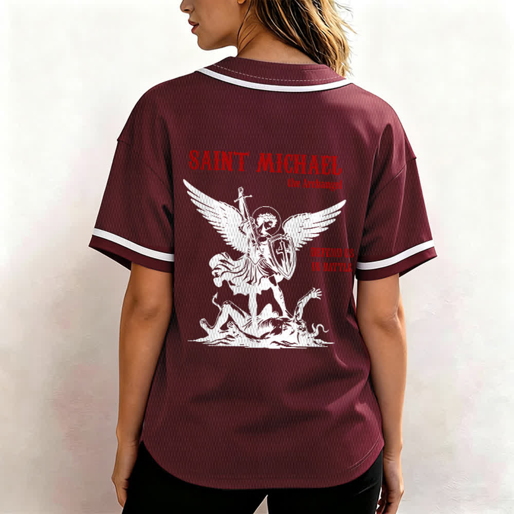 Christianartworkshop St. Michael Archangel Defend Us Unisex Baseball Jersey - image 24