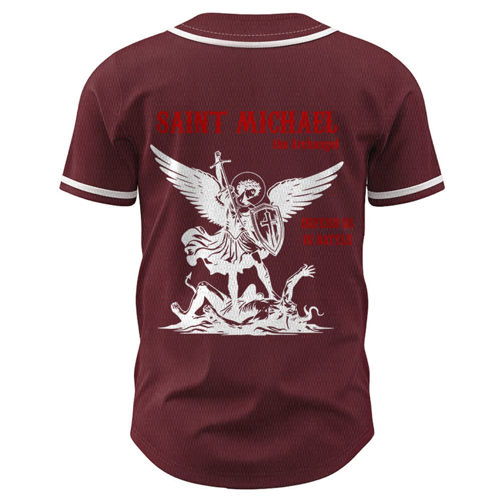 Christianartworkshop St. Michael Archangel Defend Us Unisex Baseball Jersey - image 22