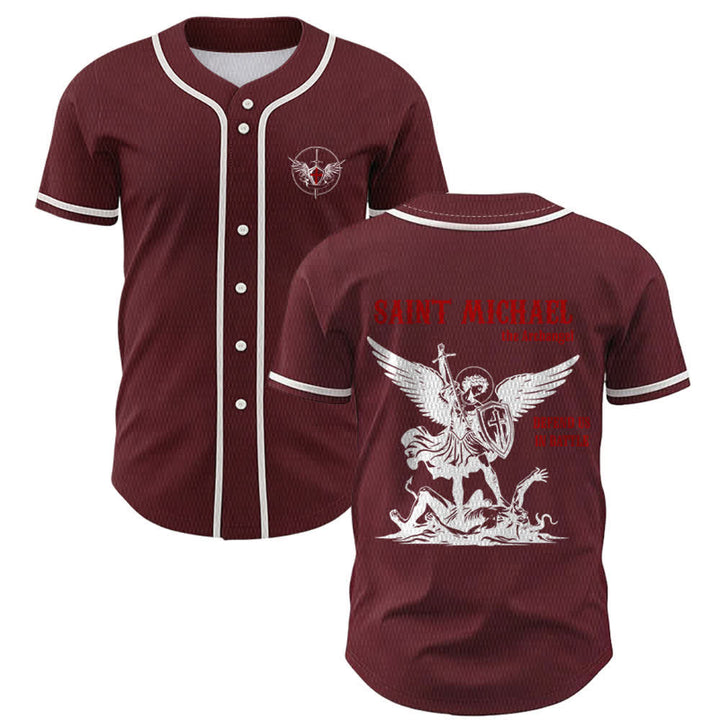 Christianartworkshop St. Michael Archangel Defend Us Unisex Baseball Jersey - Wein - 5XL - image 21