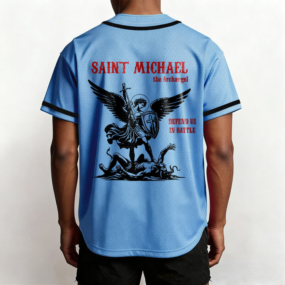 Christianartworkshop St. Michael Archangel Defend Us Unisex Baseball Jersey - image 31