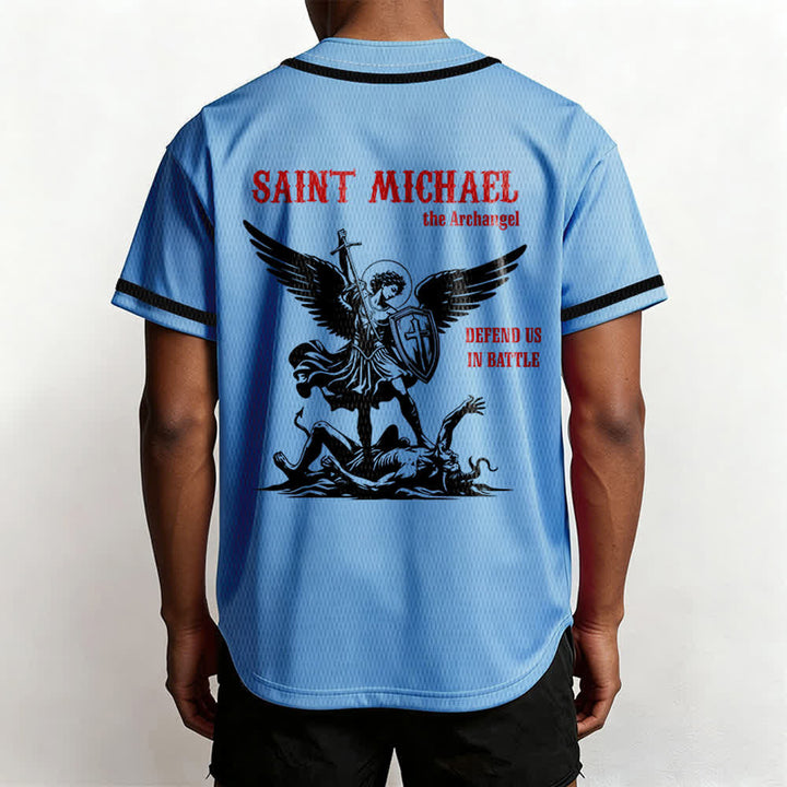 Christianartworkshop St. Michael Archangel Defend Us Unisex Baseball Jersey - image 31