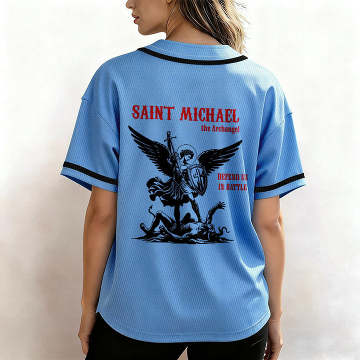 Christianartworkshop St. Michael Archangel Defend Us Unisex Baseball Jersey - image 33