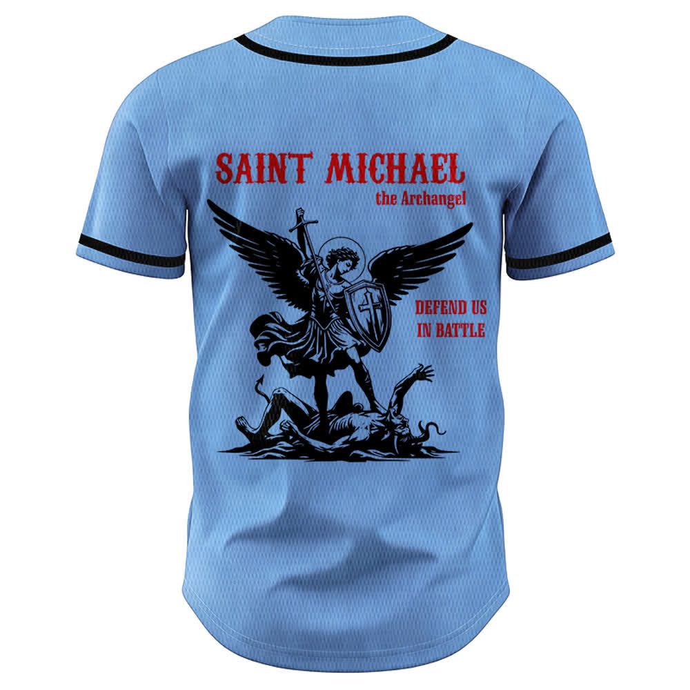 Christianartworkshop St. Michael Archangel Defend Us Unisex Baseball Jersey - image 29