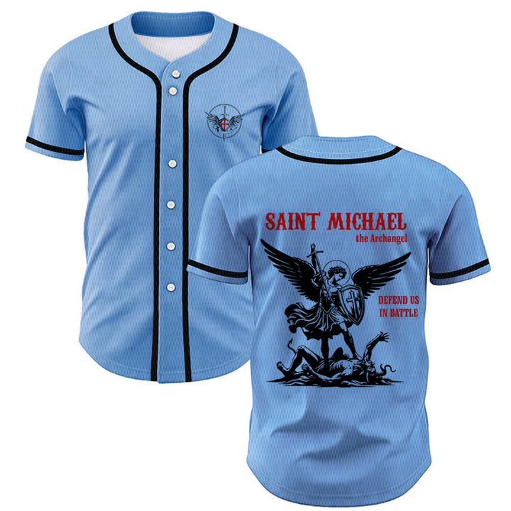 Christianartworkshop St. Michael Archangel Defend Us Unisex Baseball Jersey - Blau - 5XL - image 28