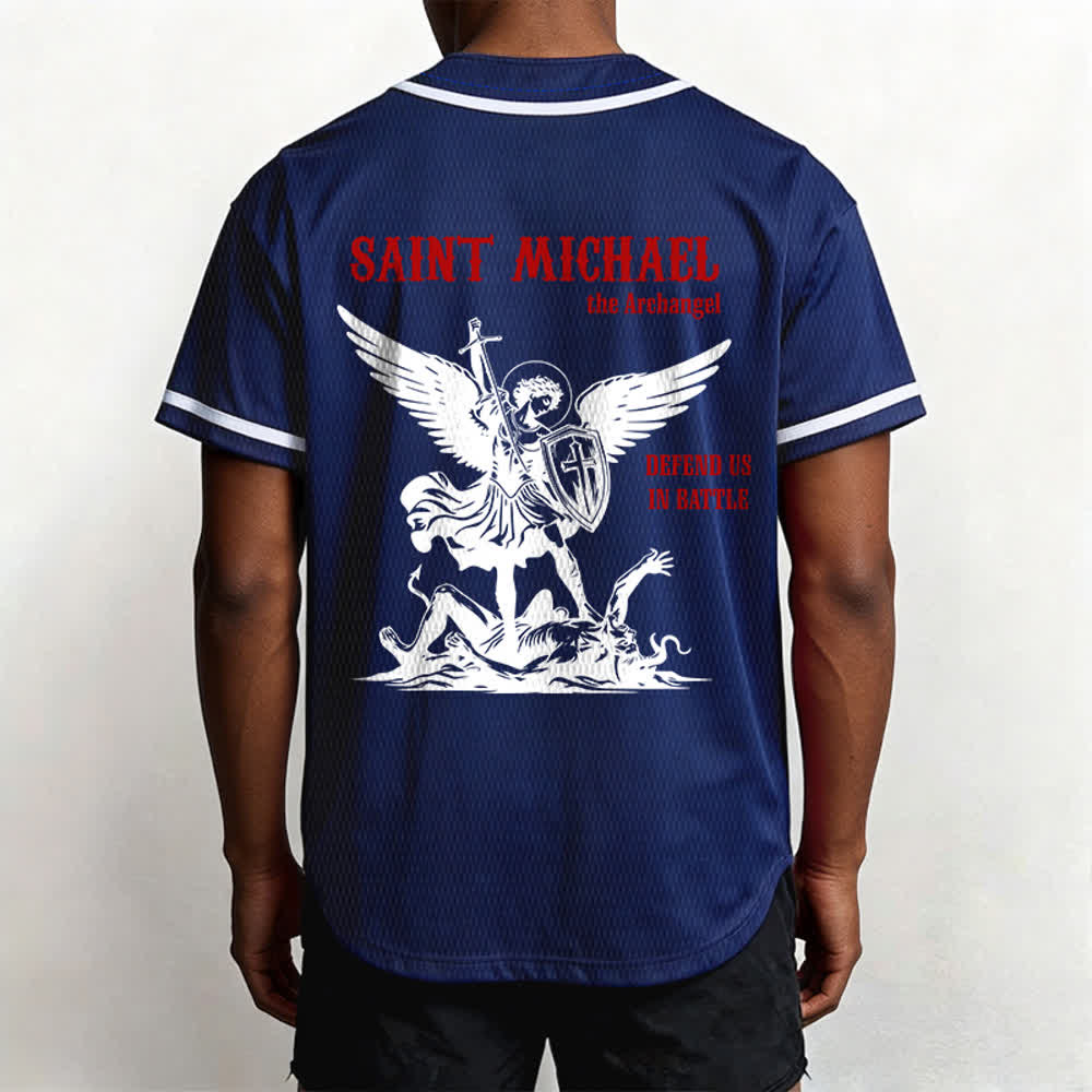 Christianartworkshop St. Michael Archangel Defend Us Unisex Baseball Jersey - image 40