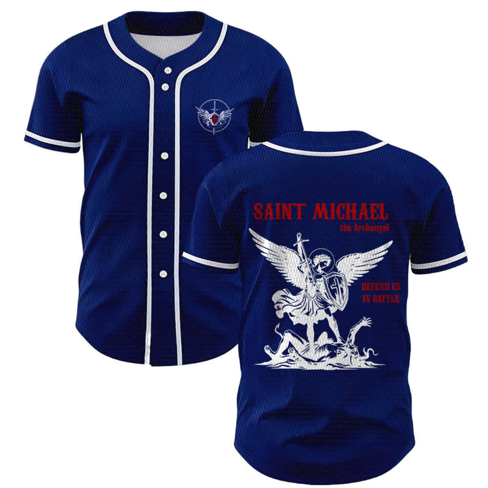 Christianartworkshop St. Michael Archangel Defend Us Unisex Baseball Jersey - Marineblau - 5XL - image 35