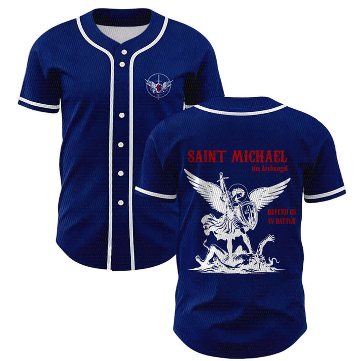 Christianartworkshop St. Michael Archangel Defend Us Unisex Baseball Jersey - Marineblau - 5XL - image 35