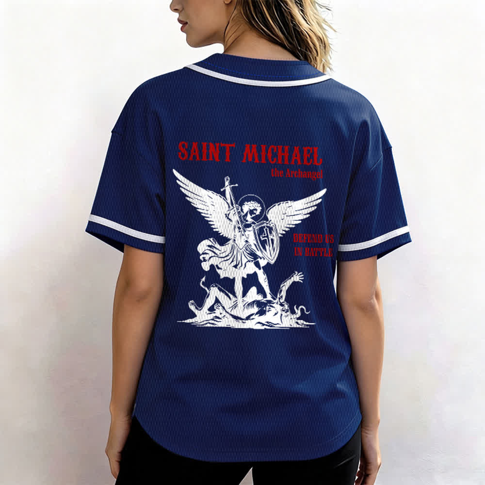 Christianartworkshop St. Michael Archangel Defend Us Unisex Baseball Jersey - image 38