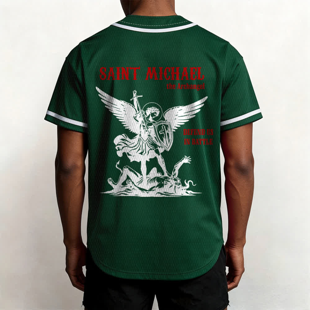 Christianartworkshop St. Michael Archangel Defend Us Unisex Baseball Jersey - image 46