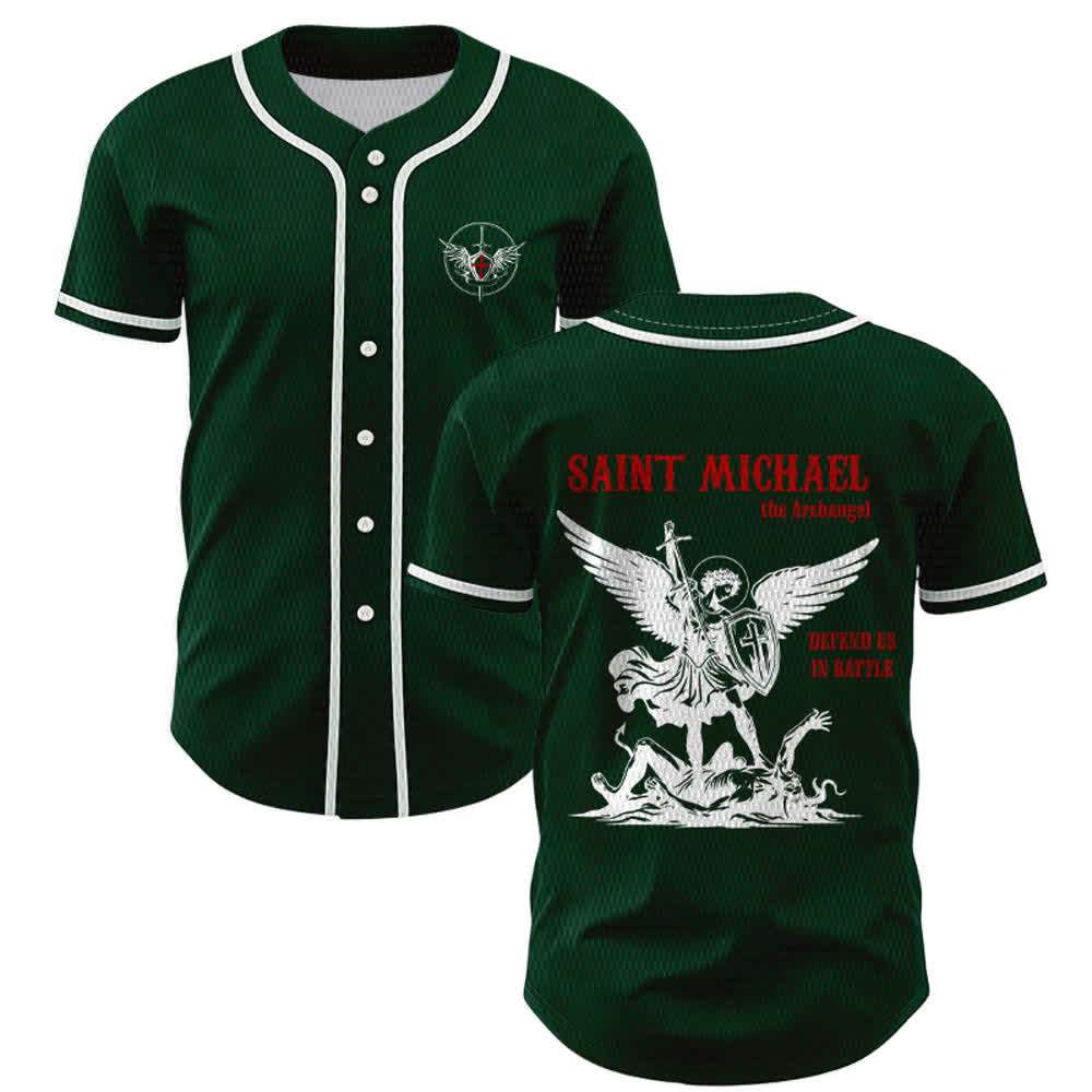 Christianartworkshop St. Michael Archangel Defend Us Unisex Baseball Jersey - Grün - 5XL - image 42