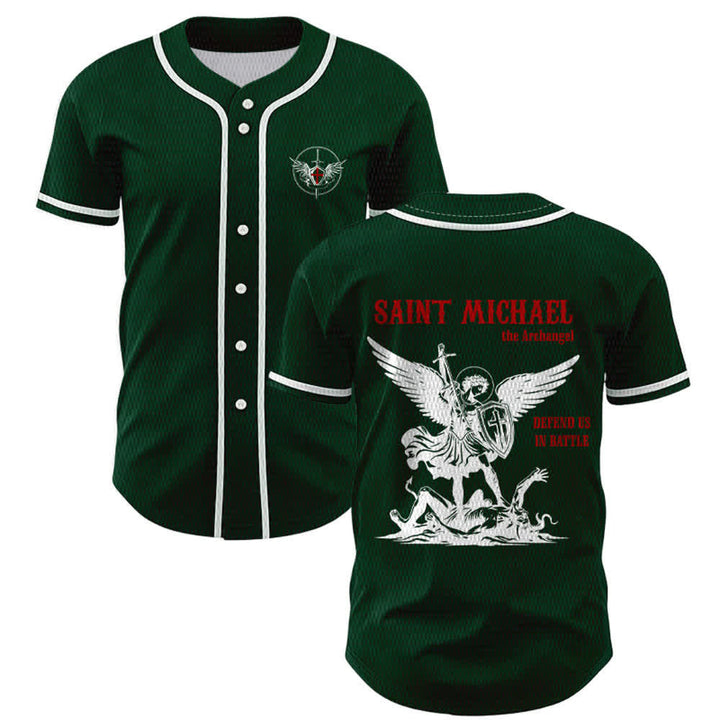Christianartworkshop St. Michael Archangel Defend Us Unisex Baseball Jersey - Grün - 5XL - image 42