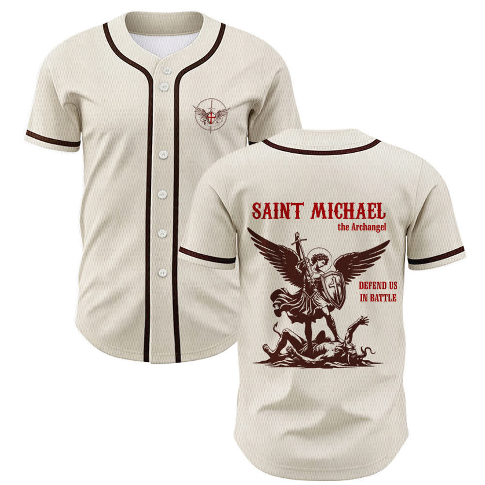 Christianartworkshop St. Michael Archangel Defend Us Unisex Baseball Jersey - Aprikose - 5XL - image 49