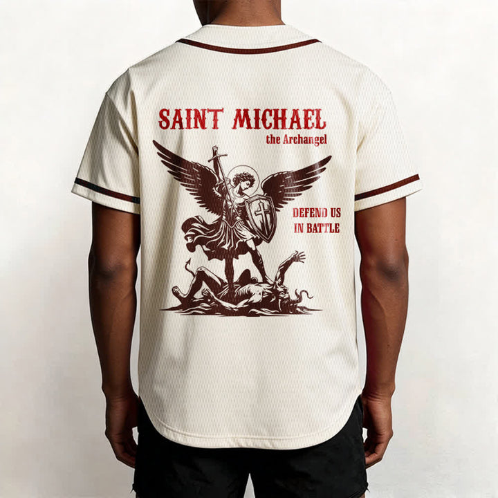 Christianartworkshop St. Michael Archangel Defend Us Unisex Baseball Jersey - image 54