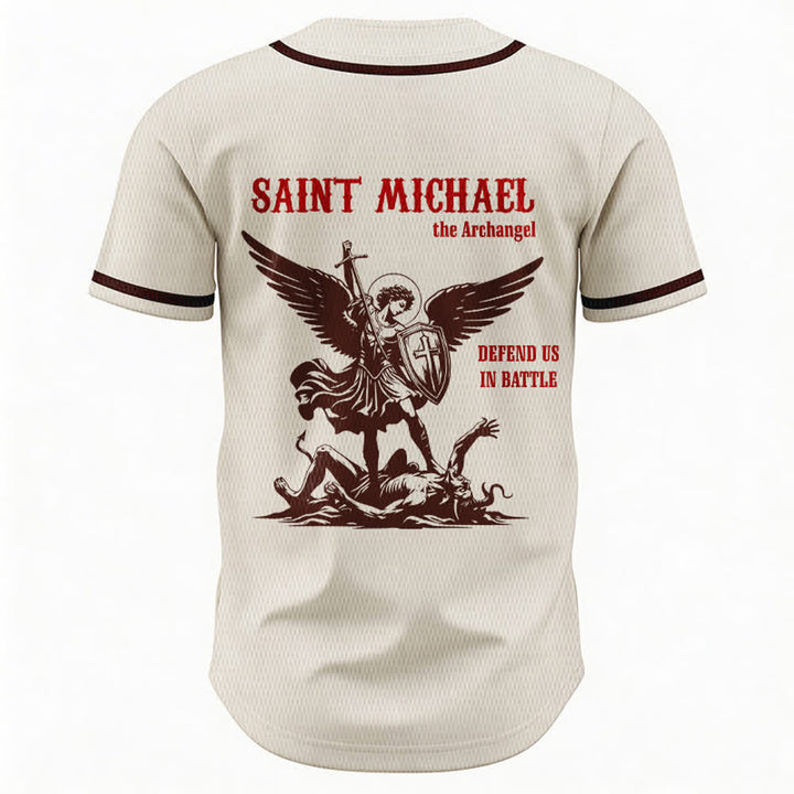 Christianartworkshop St. Michael Archangel Defend Us Unisex Baseball Jersey - image 50