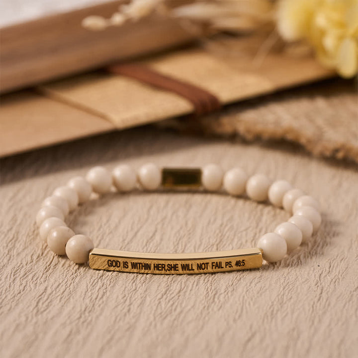 Christianartworkshop Graviertes, gebogenes Stretch-Perlenarmband mit Psalmvers: Gott ist in ihr, sie wird nicht scheitern - A - image 0