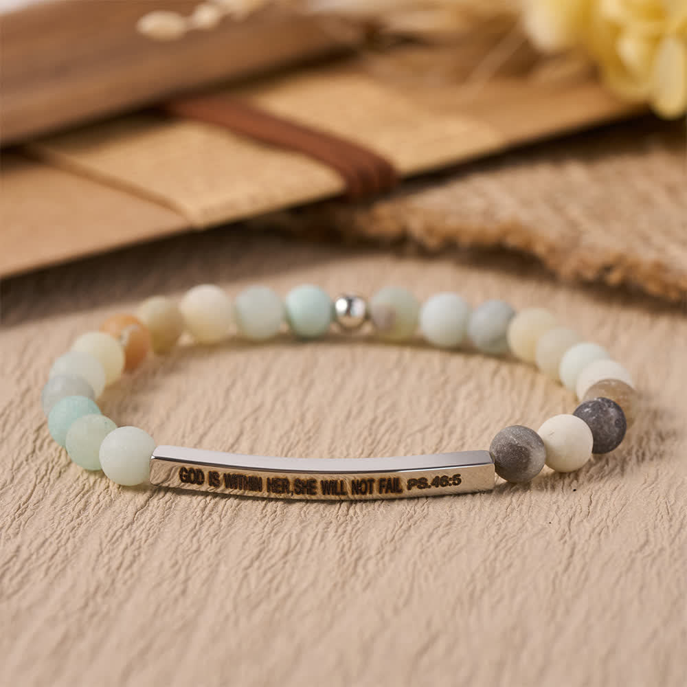 Christianartworkshop Graviertes, gebogenes Stretch-Perlenarmband mit Psalmvers: Gott ist in ihr, sie wird nicht scheitern - D - image 6