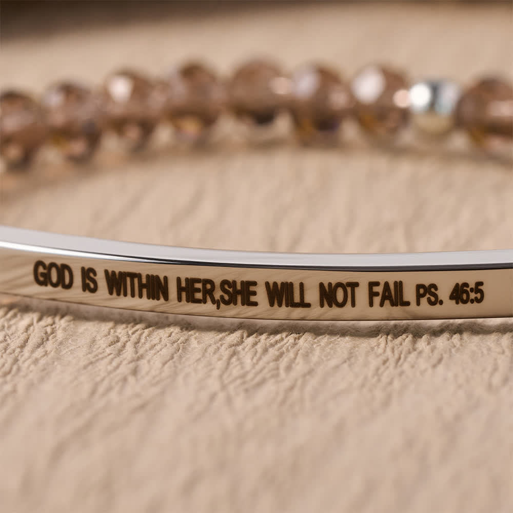 Christianartworkshop Graviertes, gebogenes Stretch-Perlenarmband mit Psalmvers: Gott ist in ihr, sie wird nicht scheitern - image 9