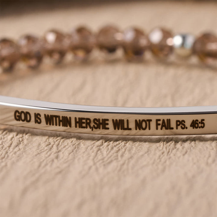 Christianartworkshop Graviertes, gebogenes Stretch-Perlenarmband mit Psalmvers: Gott ist in ihr, sie wird nicht scheitern - image 9
