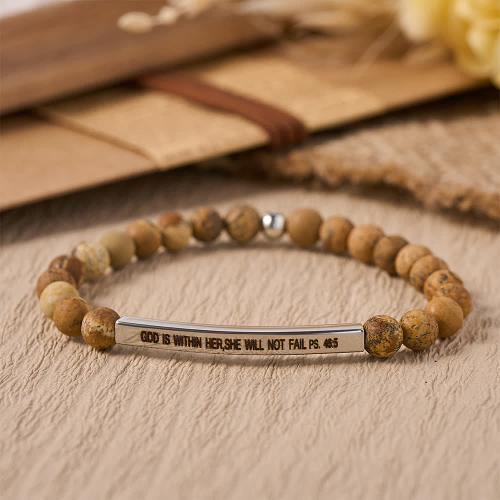 Christianartworkshop Graviertes, gebogenes Stretch-Perlenarmband mit Psalmvers: Gott ist in ihr, sie wird nicht scheitern - G - image 12