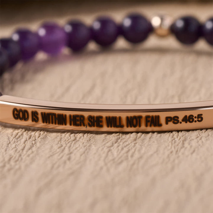 Christianartworkshop Graviertes, gebogenes Stretch-Perlenarmband mit Psalmvers: Gott ist in ihr, sie wird nicht scheitern - image 3