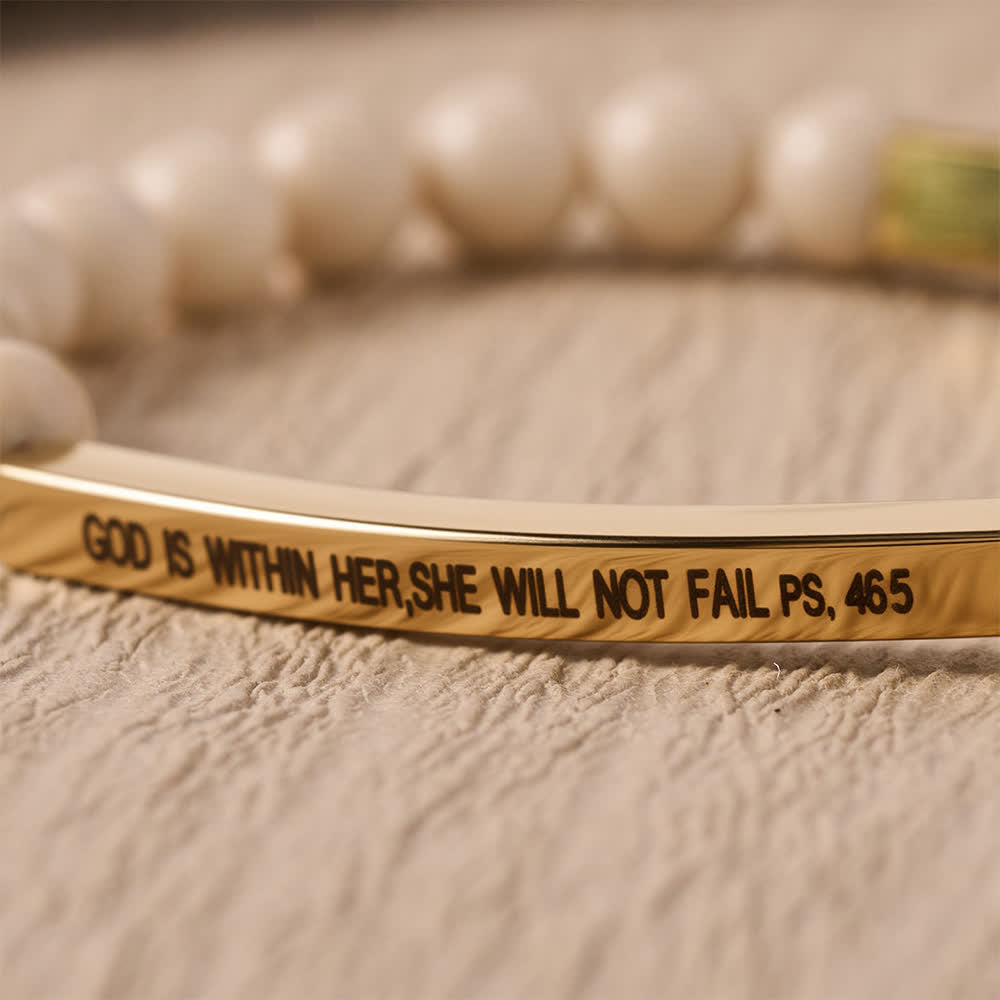 Christianartworkshop Graviertes, gebogenes Stretch-Perlenarmband mit Psalmvers: Gott ist in ihr, sie wird nicht scheitern - image 1