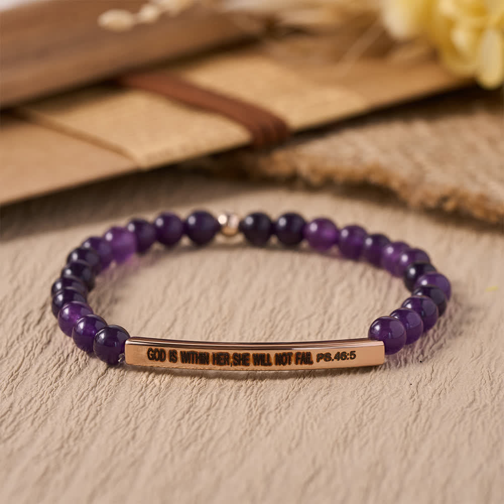 Christianartworkshop Graviertes, gebogenes Stretch-Perlenarmband mit Psalmvers: Gott ist in ihr, sie wird nicht scheitern - B - image 2