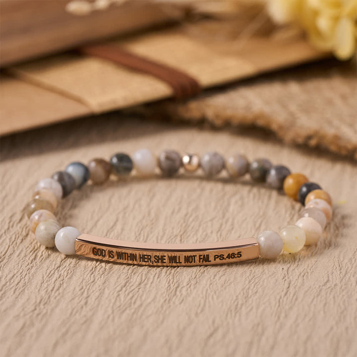 Christianartworkshop Graviertes, gebogenes Stretch-Perlenarmband mit Psalmvers: Gott ist in ihr, sie wird nicht scheitern - C - image 4