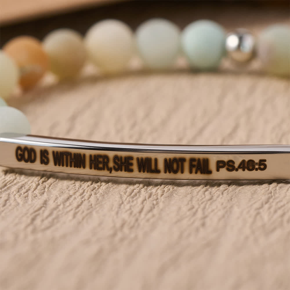Christianartworkshop Graviertes, gebogenes Stretch-Perlenarmband mit Psalmvers: Gott ist in ihr, sie wird nicht scheitern - image 7