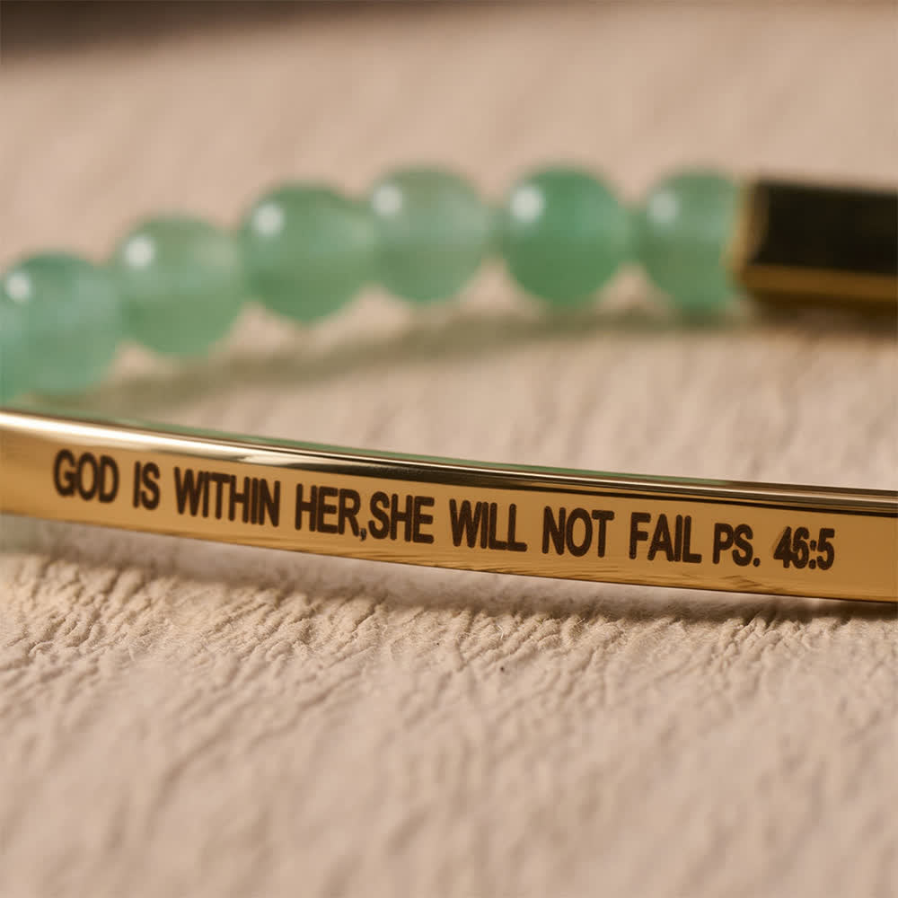 Christianartworkshop Graviertes, gebogenes Stretch-Perlenarmband mit Psalmvers: Gott ist in ihr, sie wird nicht scheitern - image 15