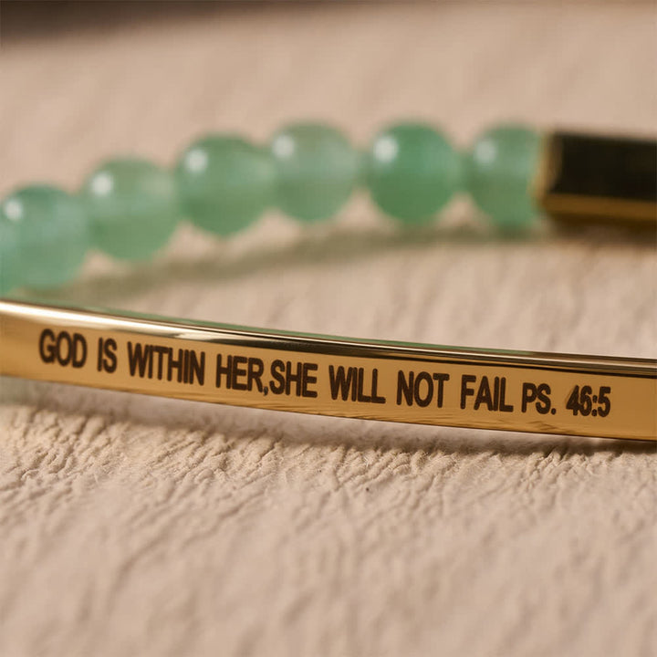 Christianartworkshop Graviertes, gebogenes Stretch-Perlenarmband mit Psalmvers: Gott ist in ihr, sie wird nicht scheitern - image 15