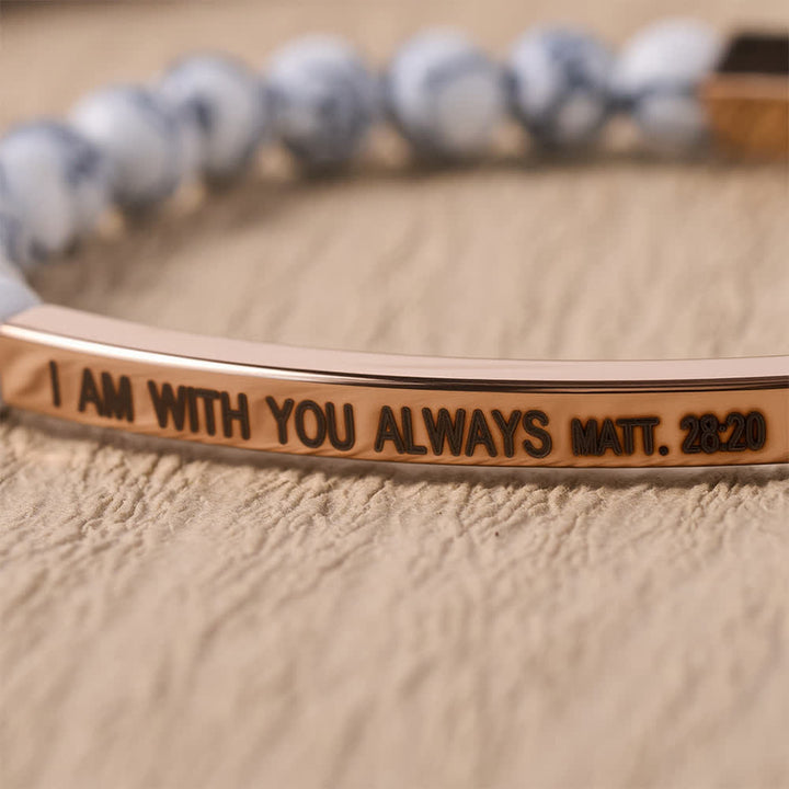 Christianartworkshop Graviertes, gebogenes Stretch-Perlenarmband mit dem Bibelvers „Ich bin immer bei euch“ (Matthäus 28,20) - image 3