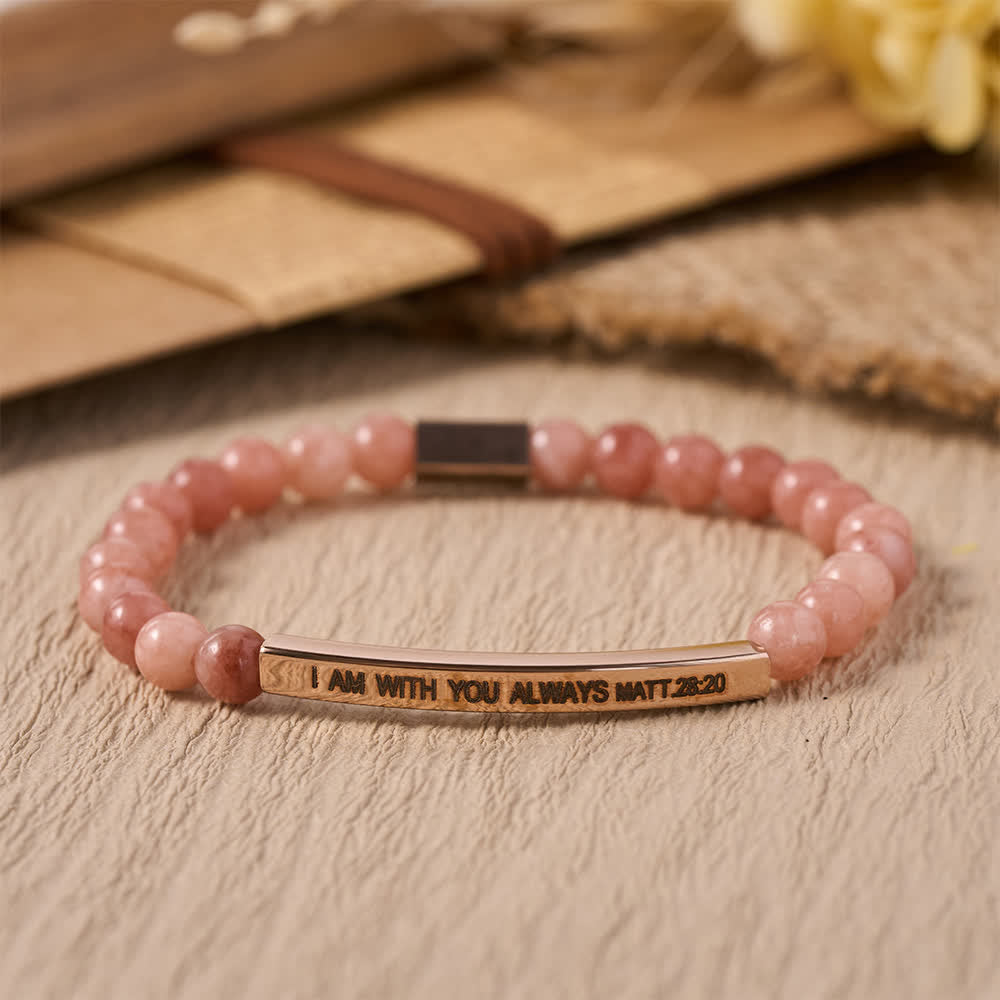 Christianartworkshop Graviertes, gebogenes Stretch-Perlenarmband mit dem Bibelvers „Ich bin immer bei euch“ (Matthäus 28,20) - A - image 0