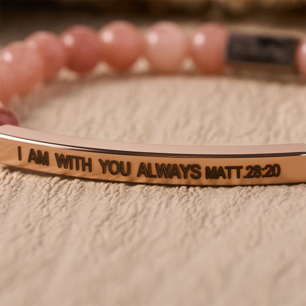Christianartworkshop Graviertes, gebogenes Stretch-Perlenarmband mit dem Bibelvers „Ich bin immer bei euch“ (Matthäus 28,20) - image 1