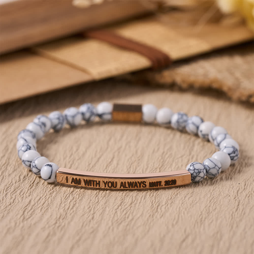 Christianartworkshop Graviertes, gebogenes Stretch-Perlenarmband mit dem Bibelvers „Ich bin immer bei euch“ (Matthäus 28,20) - B - image 2