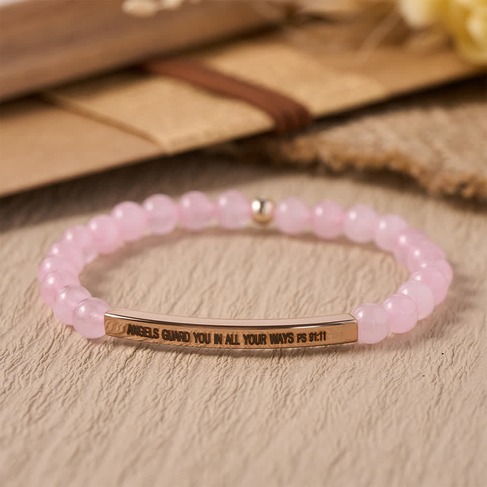 Christianartworkshop Graviertes, gebogenes Stretch-Perlenarmband mit Psalm 91,11: Engel behüten dich auf all deinen Wegen - Engel beschützen dich auf all deinen Wegen. - image 0
