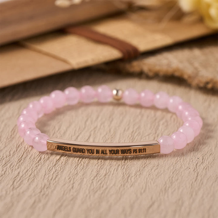 Christianartworkshop Graviertes, gebogenes Stretch-Perlenarmband mit Psalm 91,11: Engel behüten dich auf all deinen Wegen - Engel beschützen dich auf all deinen Wegen. - image 0