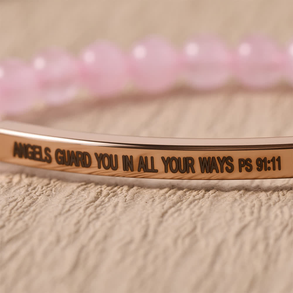 Christianartworkshop Graviertes, gebogenes Stretch-Perlenarmband mit Psalm 91,11: Engel behüten dich auf all deinen Wegen - image 1