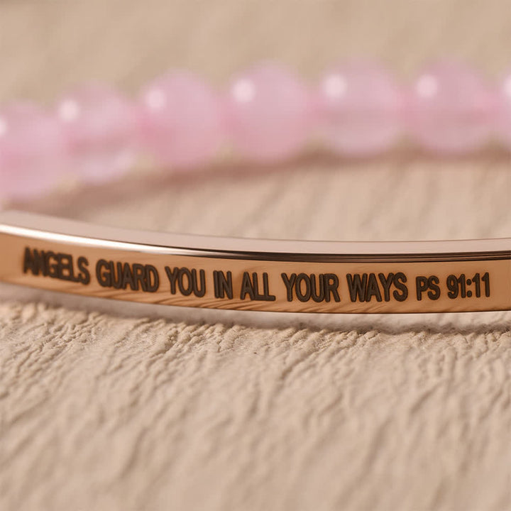 Christianartworkshop Graviertes, gebogenes Stretch-Perlenarmband mit Psalm 91,11: Engel behüten dich auf all deinen Wegen - image 1