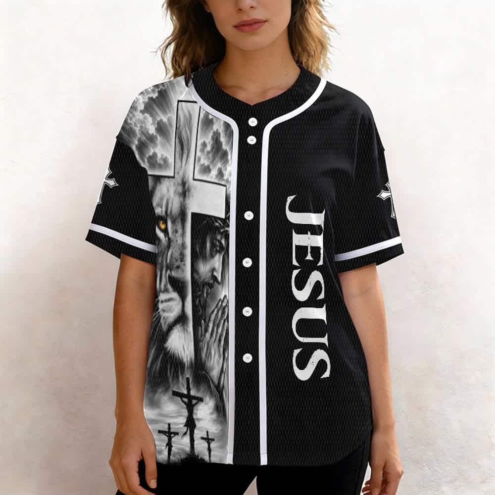 Christianartworkshop Löwenkreuz Jesus Glaube Personalisiertes Namens- und Nummern-Baseballtrikot Unisex Individuelles Trikot - image 4