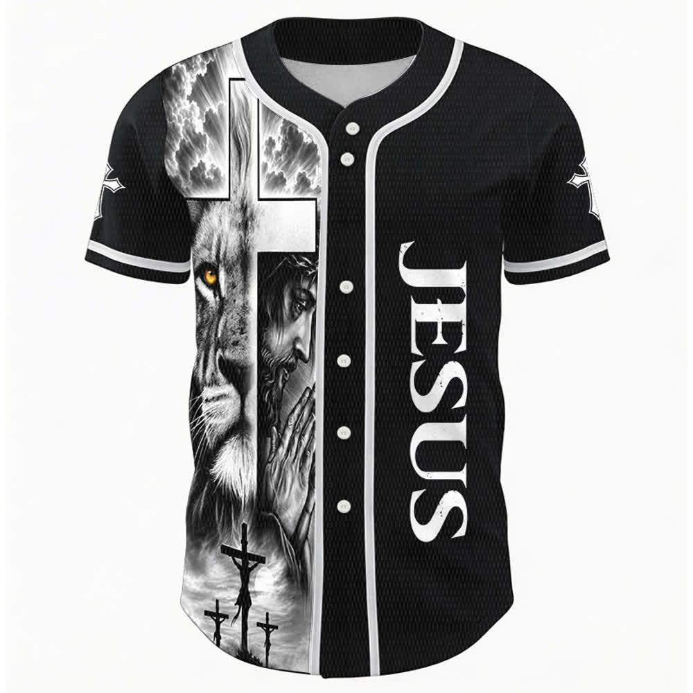 Christianartworkshop Löwenkreuz Jesus Glaube Personalisiertes Namens- und Nummern-Baseballtrikot Unisex Individuelles Trikot - image 2