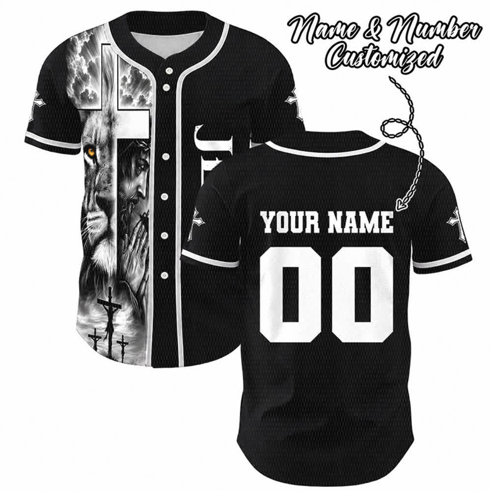 Christianartworkshop Löwenkreuz Jesus Glaube Personalisiertes Namens- und Nummern-Baseballtrikot Unisex Individuelles Trikot - 5XL - Name & Nummer angepasst - image 0