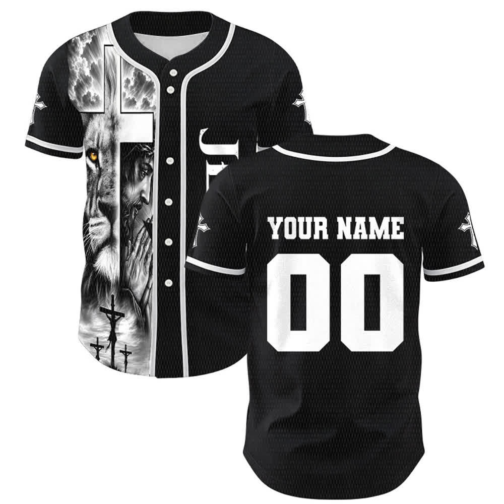 Christianartworkshop Löwenkreuz Jesus Glaube Personalisiertes Namens- und Nummern-Baseballtrikot Unisex Individuelles Trikot - image 1