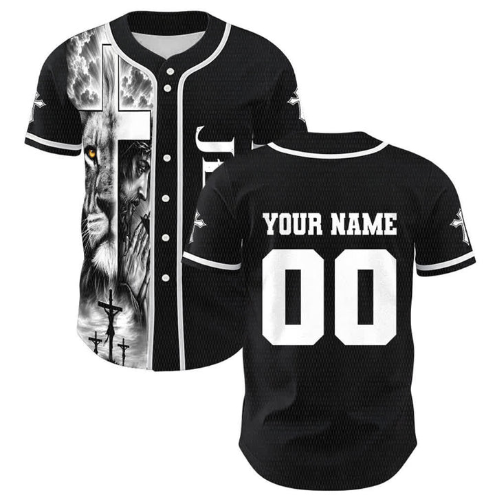 Christianartworkshop Löwenkreuz Jesus Glaube Personalisiertes Namens- und Nummern-Baseballtrikot Unisex Individuelles Trikot - image 1
